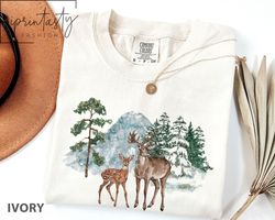 Watercolor Christmas tree t-shirt, Christmas t-shirt, Reindeer Christmas t-shirt, Christmas Gift, holiday apparel, Winte