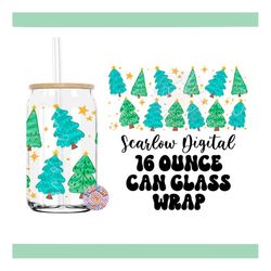 christmas trees can glass wrap png digital design download, funky christmas can glass wrap, 16 ounce can glass wrap, chr