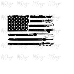 US Flag Fishing SVG - Fishing American Flag Design Vector for Cutting Vinyl, iron On, Sublimation - Instant Digital Down