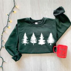 Merry Christmas Pine Trees  Sweatshirt, Merry And Bright Christmas Sweatshirt, Holiday Sweater, Womens Holiday Sweatshir