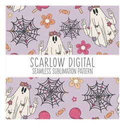 Groovy Ghost Seamless Pattern-Halloween Sublimation Digital Design Download-spooky seamless pattern, ghost sublimation,