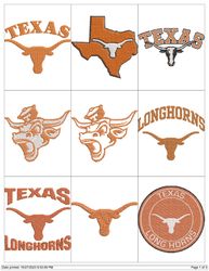 Collection COLLEGE SPORTS TEXAS LONGHORNS  LOGO'S Embroidery Machine Designs