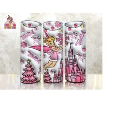 Inflated Pink Christmas Tumbler Wrap, 3D Cartoon Christmas Tumbler Wrap, Pink Princess 3D Tumbler, Princess Christmas Png, Magic castle