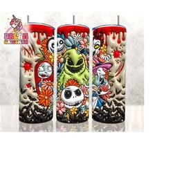 3D Inflated Horror Character Tumbler Wrap, 3D Nightmare Scary Tumbler Wrap, 20oz Skinny Tumbler, Cartoon 3D Inflated, Spooky Vibes Png