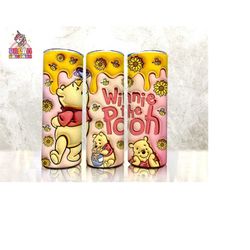 20 oz cartoon 3d bear inflated tumbler png tumbler wraps, inflated 20oz sunflowers skinny sublimation digital downloads 3d puffy bear design