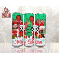 3d inflated horror characters tumbler wrap, 3d tumbler design, horror characters christmas png, 3d inflated christmas tumbler wrap
