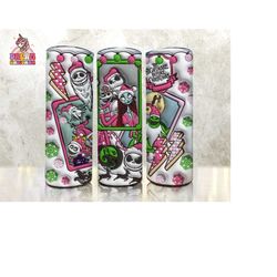 3d inflated cartoon nightmare christmas tumbler wrap, 20oz skinny tumbler, jack nightmare tumbler wrap, pink christmas wrap, istant download