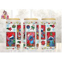 cartoon christmas can glass, 16oz libbey glass can, christmas can glass wrap, christmas sublimation, christmas tumbler png download