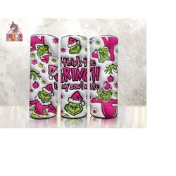 3d inflated pink christmas tumbler wrap, retro merry christmas, funny christmas, 3d tumbler wrap, 20oz skinny tumbler png, merry grinchmas