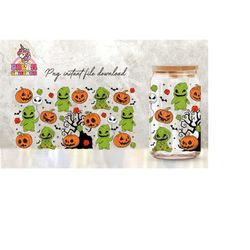 horror character tumbler wrap, 16oz can glass wrap, cartoon can glass, spooky vibes can glass, halloween png, sublimation design png