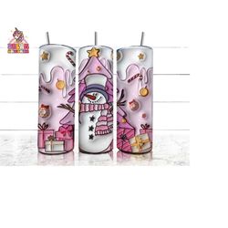 inflated pink snowman tumbler wrap png, 3d inflated tumbler, pink christmas, 3d tumbler wrap, inflated christmas tumbler wrap png
