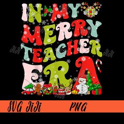 In My Merry Teacher Era PNG, Xmas Groovy PNG, Retro Christmas Holiday PNG