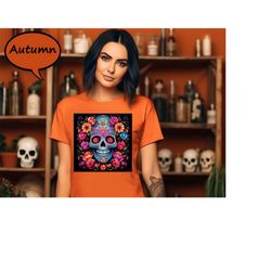 day of the dead shirt, dia de los muertos t-shirt, sugar skull shirt, mexican flower skull tee, mexican holiday shirt,di