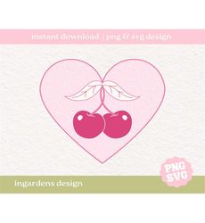 Trendy Cherry Heart SVG PNG Cute Design, Cherry Heart svg png, Trendy Pink Cherry Heart Shape Svg Png