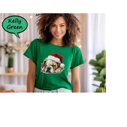 christmas bulldog shirt, bulldog christmas hat t-shirt, christmas dog owner tee, animal christmas shirt, bulldog mom tee