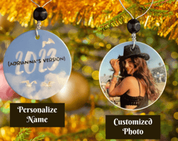 personalized 1989 style 2023 ceramic ornament with photo and wire accent, custom taylor swift christmas ornament
