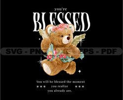Blessed Teddy Bear Stretwear, Teddy Bear Tshirt Design, Streetwear Teddy Bear PNG, Urban, DTG, DTF 116