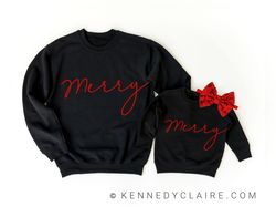 Merry and Bright Christmas Sweatshirt, Mommy and Me Outfits, Baby Girl Christmas Sweater, Christmas Gift for Mom from Da