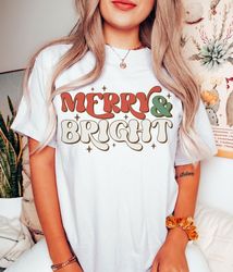 Merry And Bright Christmas t-shirt, Women's Christmas t-shirt, Rtero Bright Christmas shirt, iPrintasty Christmas, comfo