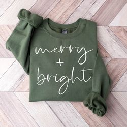 Merry And Bright Sweatshirt, Cute Merry Christmas Sweatshirt, Womens Christmas Sweatshirt, Holiday Sweatshirt, Christmas