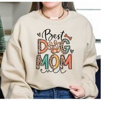 Best Dog Mom Ever, Dog Mama Leopard Print Sweatshirts, Aesthetic Dog Mom Paw Graphic Hoodies, Gifts for Dog Mom, Retro D