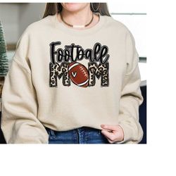 Football Mom Crewneck Sweatshirt, Leopard Print Football Graphic Hoodies, Sports Mom Sweater, Football Gifts for Mom, Fo