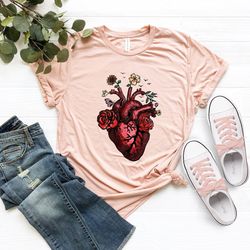 Floral Heart Tee Shirt PNG, Christmas Gift For Nurse, Nurse Shirt PNG, Heart Shirt PNG, Doctor Shirt PNG, Flowers Heart