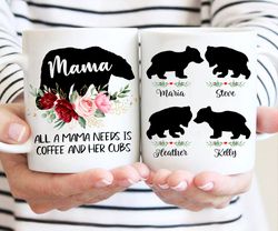 custom bear mama mug with kids names mug, personalized name coffee mug, mom bear coffee mug