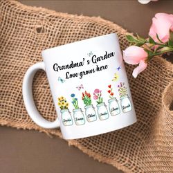 Personalized Grandmas Garden Mug, Grandma Mug, Nana Mug