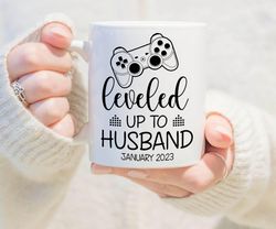 Personalized Leveled Up To Husband Coffee Mug, New Husband Mug, Engagement Gift