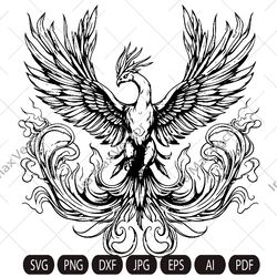 Phoenix Svg, Phoenix Clipart, Phoenix coloring page, Phoenix Wings Svg, Phoenix Cutfile, Phoenix Vector, Phoenix Bird Sv