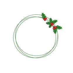 Christmas Holly Wreath Embroidery Design, 4 sizes, Instant Download