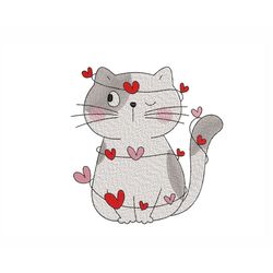 Cat in Love Embroidery Design, Valentine's Day Embroidery File, 3 sizes, Instant Download