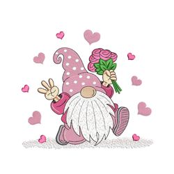 Valentine Gnome Embroidery Design,  Happy Valentine's Day Embroidery File, 4 sizes, Instant Download