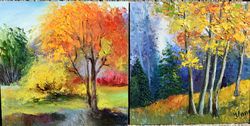 Set of two paintings. Autumn painting, interior pair of paintings