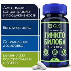 Ginkgo Biloba with Gotu Kola (ginkgo), vitamins / dietary supplements for the brain, memory, concentration, 60 capsules