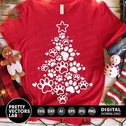 Paw Print Christmas Tree Svg, Paws Cut Files, Christmas Svg Dxf Eps Png, Pet Lovers Clipart, Dog Cat Paw Svg, Sublimatio