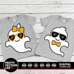 Cute Ghosts Svg, Halloween Cut Files, Kids Svg, Dxf, Eps, Png, Ghost with Sunglasses Svg, Boy and Girl Svg, Baby Clipart