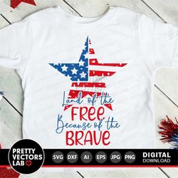 Land of the Free Because of the Brave Svg, 4th of July Cut Files, Grunge USA Svg Dxf Eps Png, Patriotic Svg, Sublimation