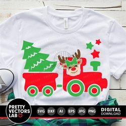 Christmas Train with Reindeer Svg, Girl Christmas Svg, Christmas Tree Svg, Dxf, Eps, Png, Kids Cut Files, Holiday Clipar