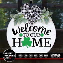 Welcome Svg, St. Patrick's Day Cut Files, Door Hanger Svg, Lucky Clover Svg, Dxf, Eps, Png, Round Sign Svg, Farmhouse Sv