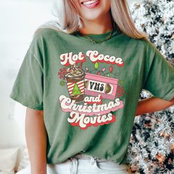 Retro Merry Christmas Shirt, Vintage Christmas TShirt, Hot Cocoa Christmas Movies Shirt