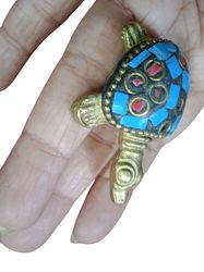 Tanirika Incense Stick Holder - Brass Turtle Statue with Colorful Stone Accents - Unique Home Decor and Aromatic Incense