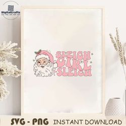 Pink Santa Sleigh Girl Sleigh SVG