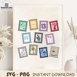 Retro Taylor Swift Album Stamps PNG