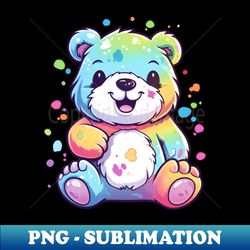 Cute happy little bear sitting rainbow color - Retro PNG Sublimation Digital Download - Capture Imagination with Every Detail