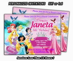 Disney Princess Birthday Invitation, Disney Princess Birthday, Disney Princess Party, , Personalised Invitation