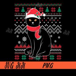 Funny Cat lovers Cute PNG, Cat Santa Hat Ugly Christmas PNG