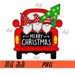 Merry Christmas Gnomes Red PNG, Truck Tree Xmas PNG
