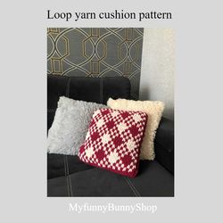 Loop yarn Rhombus Buffallo Finger knitted Sofa Cushion pattern PDF Download
